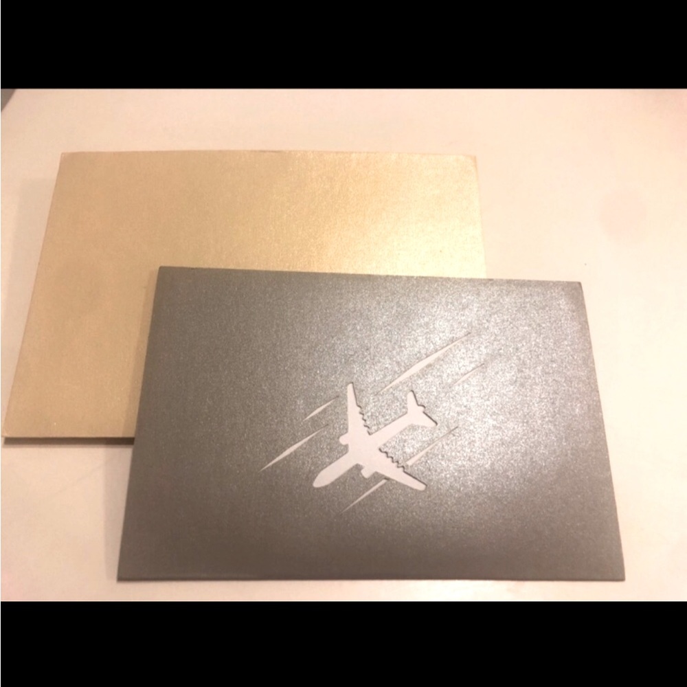 This is for a set of five silver shimmering 3-D jet airplane cards.